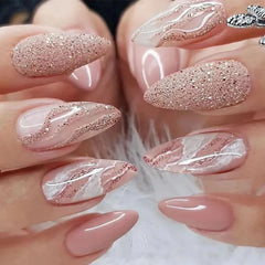 Cyflymder  24Pcs Purple French Fake Nails Press on Mid-length Almond False Nail with White Irregular Graffiti Wearable Ful Cover Nails Tips