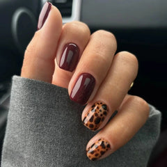 Cyflymder  Pink Leopard Print Shiny Cat Eye French Nail Art Silver Metal Bowknot False Nails Detachable Finished Fake Nails Press on Nails