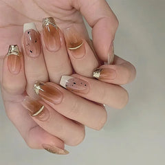Cyflymder  24pcs Retro French Press on Nails Black Polka Dot False Nails Simple Wearable Stick-on Nails Fake Nail Uñas Накладные Ногти 네일팁