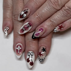 Cyflymder  Flame Heart Bowknot Cherry Stars Lips Nail Art Y2K Cool Sweet Style Fake Nails Detachable Finished False Nails Press on Nails