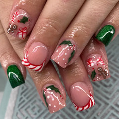 Cyflymder  24Pcs Short Square Head Press on Fake Nails Gingerbread Man Chocolate House Full Cover Nails Tips Christmas Reusable False Nails