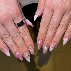 Cyflymder  24pcs Long French Almond Press on Nails Simple False Nails Wearable Stick-on Nails Fake Nail Накладные Ногти Uñas Postizas 네일팁