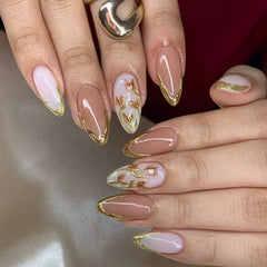 Cyflymder  24pcs Flower Almond Press on Nails False Nails Wearable Stick-on Nails Fake Nail Uñas Postizas Накладные Ногти Faux Ongles 네일팁