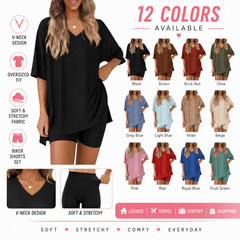 Women's Summer 2 Piece Lounge Set Oversized T-Shirt & Biker Shorts