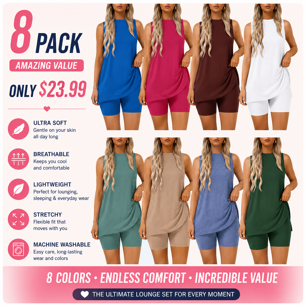 Women's Sleeveless Lounge Set – Soft & Comfy 2-Piece Outfit