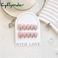 Cyflymder 10Pcs Short Handmade Press On Nails French Cat Eye Design Nail Tips Full Cover False Nail for Women&Girls Autumn and Winter Nail