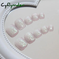 Cyflymder 24pcs/box Fashion Aurora Fake Toenails Cat Eye Short Square Foot Nails Super Shiny Full Cover Toe Nails for Women Girl