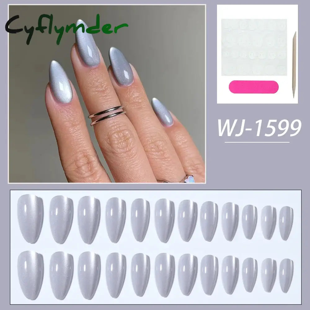 Cyflymder 24pcs Removable Cat Eye Almond Nails, Press On Nails, Y2K Nails. press nail full cover nail, fake nail, by woman & girl y2k