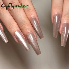 Cyflymder Cat Eye Long Ballet Fake Nail Glitter Powder Raspberry Purple Blue Wearable Full Cover Finished False Art Nail Tip Press on Nail