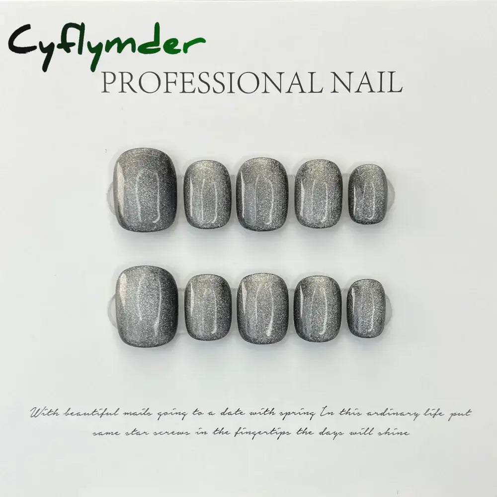 Cyflymder Handmade Y2k Press on Nails Short Korean Cat Eye Reusable Adhesive False Nails with Charm Artifical Nail Tips Stick on Nail Art
