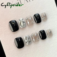 Cyflymder Handmade Y2k Press on Nails Short Korean Cat Eye Reusable Adhesive False Nails with Charm Artifical Nail Tips Stick on Nail Art